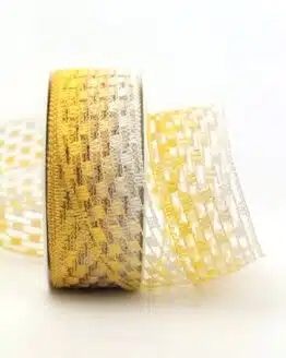 Gitterband mehrfarbig gelb, 40 mm breit - sonderangebot, gitterband, dekoband-mit-drahtkante, 30-rabatt