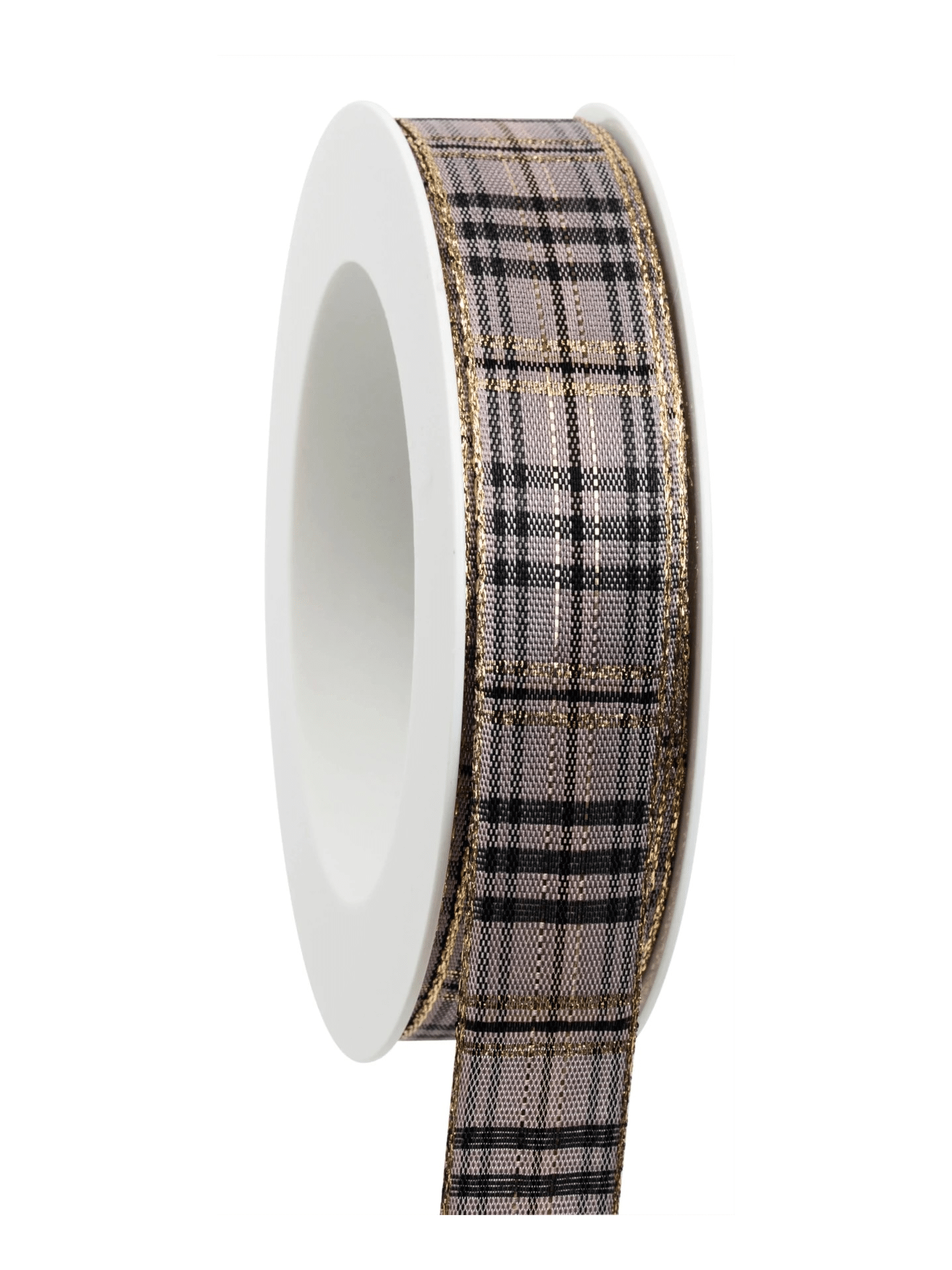 Karoband Weihnachten grau-gold 25mm - 837002508220 Karoband Weihnachten grau-gold 25mm - 837002508220