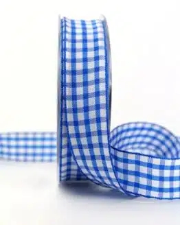 Karo-Geschenkband blau-weiß, 25 mm breit - geschenkband-kariert, 50-rabatt, sonderangebot, karoband