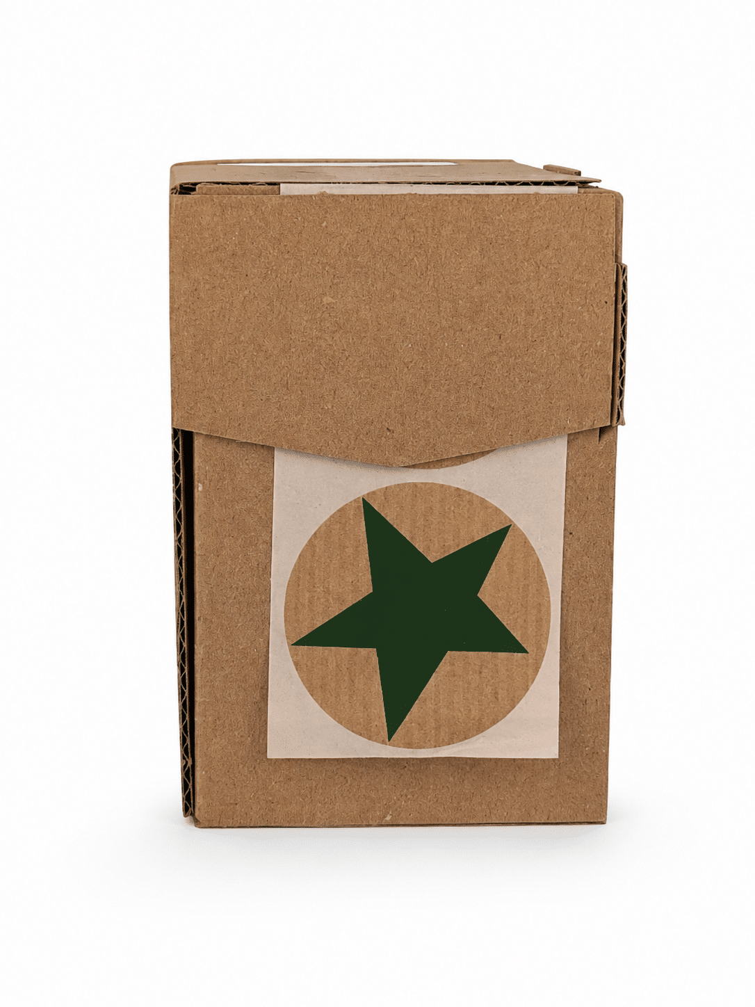 Klebeetikett_rund_grüner Stern auf Kraftpapier