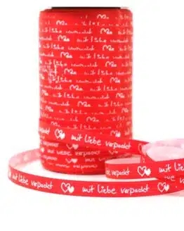 Poly-Ringelband (Kräuselband) 10 mm, mit Liebe verpackt - polyband, outdoor-bander, geschenkband, geschenkband-mit-herzen, geschenkband-fuer-anlaesse