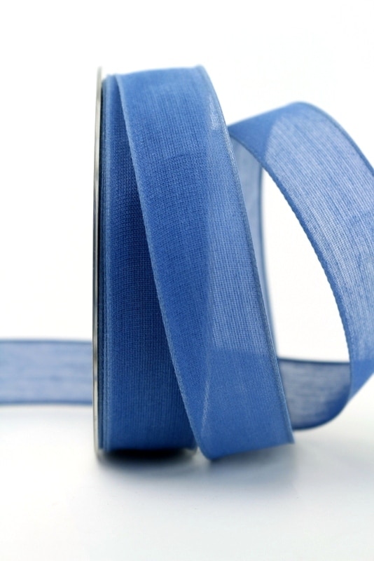 Leinenband jeansblau, 25 mm, mit Draht - geschenkband-einfarbig, dekoband, dekoband-mit-drahtkante
