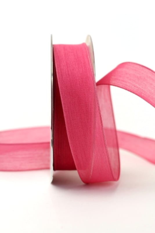 Leinenband pink, 25 mm, mit Draht - geschenkband-einfarbig, dekoband, dekoband-mit-drahtkante