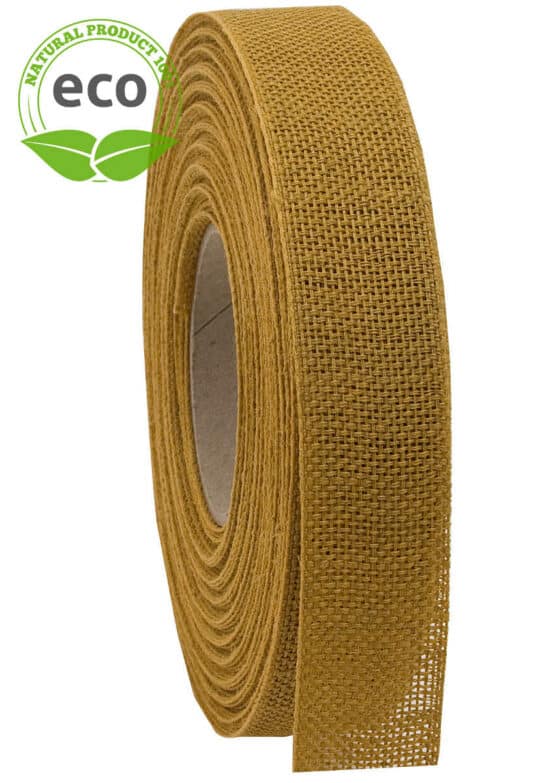 Nature Basic Leinenband, gelb, 25 mm breit, ECO - biologisch-abbaubar, kompostierbare-geschenkbaender, eco-baender, geschenkband, dekoband