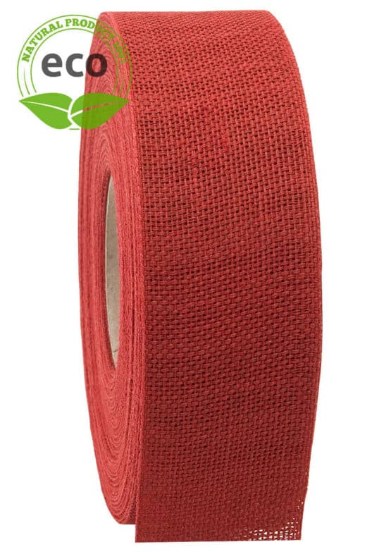 Nature Basic Leinenband, rot, 40 mm breit, ECO - dekoband, biologisch-abbaubar, kompostierbare-geschenkbaender, eco-baender, geschenkband