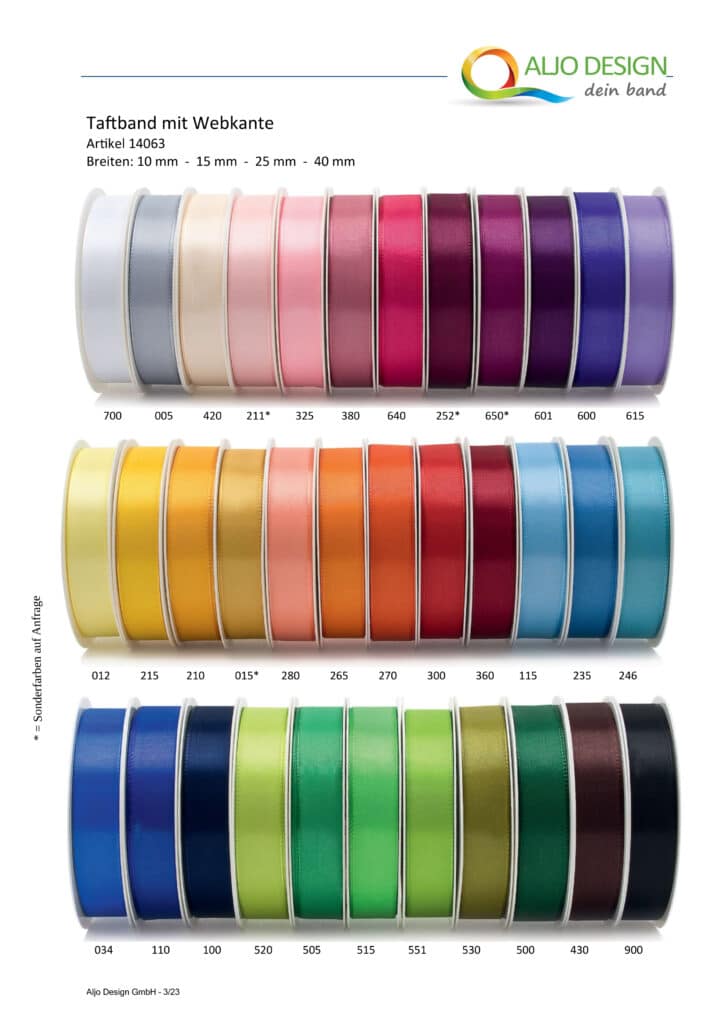 Farben bei Taftband mit Webkante -