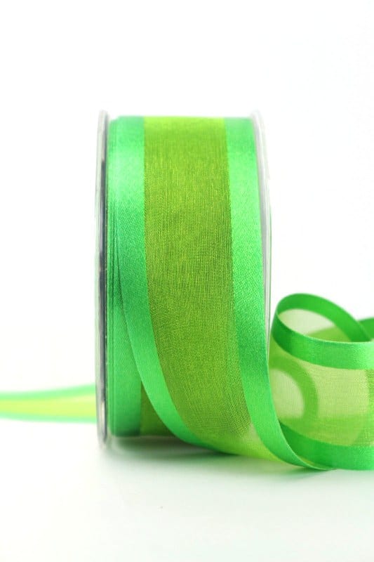 Organzaband mit Satinrand grün, 40 mm - organzaband-einfarbig