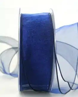 Organzaband mit Drahtkante, dunkelblau, 40 mm breit - organzaband-mit-drahtkante, dauersortiment