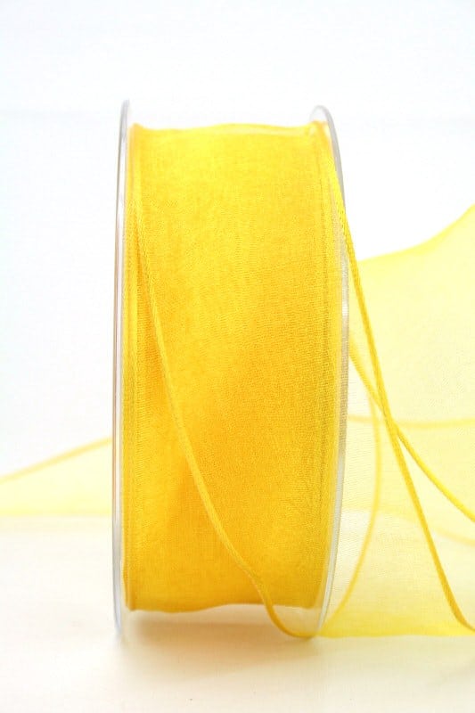 Organzaband gelb, 40 mm, mit Drahtkante - organzaband-einfarbig, organzaband-mit-drahtkante, organzaband