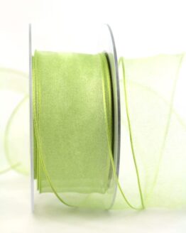 Organzaband maigrün, 40 mm, mit Drahtkante