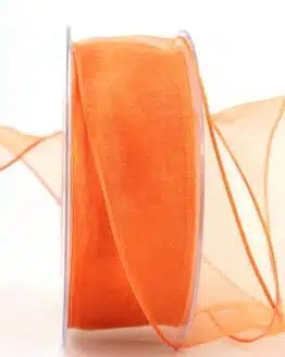 Organzaband mit Drahtkante, orange, 40 mm breit - dauersortiment, organzaband-mit-drahtkante