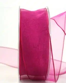 Organzaband mit Drahtkante, pink, 40 mm breit - dauersortiment, organzaband-mit-drahtkante