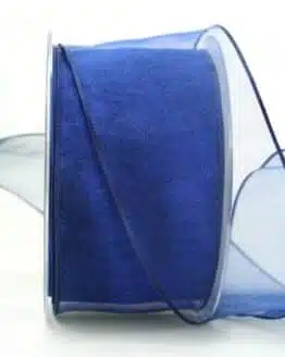 Organzaband dunkelblau, 60 mm, mit Drahtkante - organzaband, organzaband-mit-drahtkante, organzaband-einfarbig