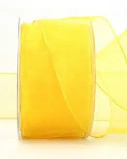 Organzaband gelb, 60 mm, mit Drahtkante - organzaband-einfarbig, organzaband-mit-drahtkante, organzaband