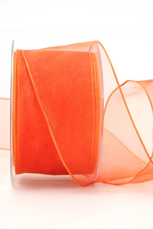 Organzaband orange, 60 mm, mit Drahtkante - organzaband, organzaband-mit-drahtkante, organzaband-einfarbig