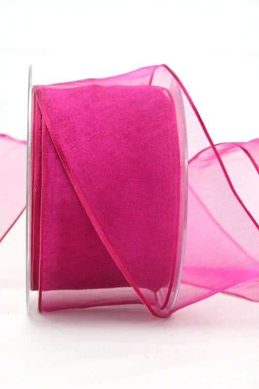 Organzaband pink, 60 mm, mit Drahtkante - organzaband, organzaband-mit-drahtkante, organzaband-einfarbig