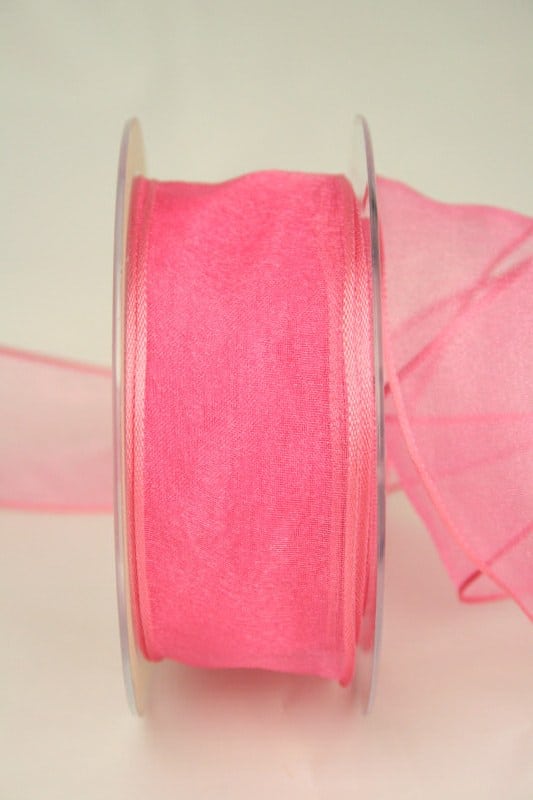 Organzaband pink, 40 mm, mit Drahtkante - organzaband-einfarbig, organzaband-mit-drahtkante, organzaband