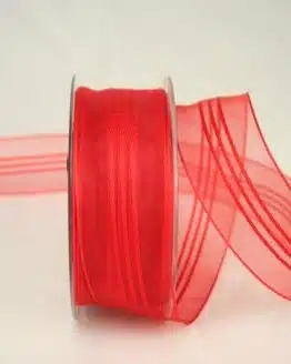 Organzaband mit Streifen, rot, 40 mm - organzaband-gemustert, 50-rabatt, sonderangebot