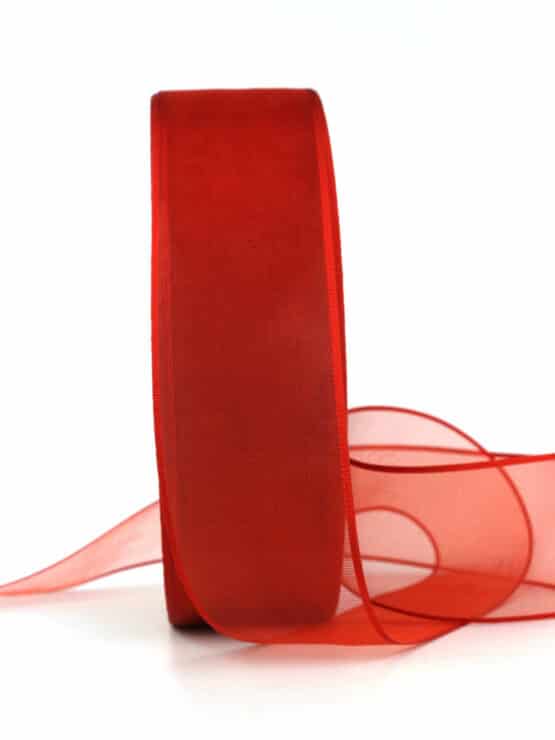 Organzaband mit Webkante, rot, 40 mm, 100 m Maxi-Rolle - Wetterfest - organzaband-einfarbig, sonderangebot, outdoor-bander