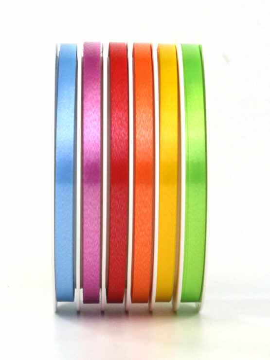 Kräuselband 6 Farben, hellblau, pink, rot, orange, gelb, apfelgrün, 5 mm breit, 60 m Rolle - geschenkband, polyband