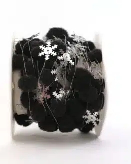 Pompom-Girlande mit Eiskristallen, schwarz, 25 mm - dekogirlande