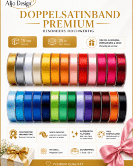 Premium Doppelsatinband 15 mm, extra weich, 25 m Rolle, viele Farben