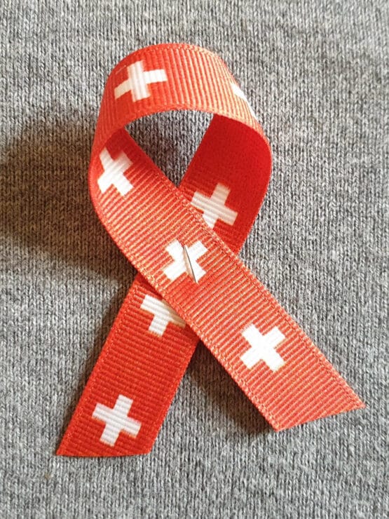 Revers Schleife rot-weiß Schweiz Switzerland, 10 Stück - nationalband, revers-schleifen