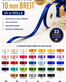 Satinband 10 mm breit, 25 m Rolle, über 30 Farben