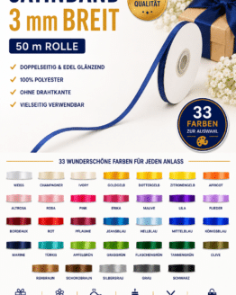 Satinband 3 mm breit, 50 m Rolle, in vielen Farben