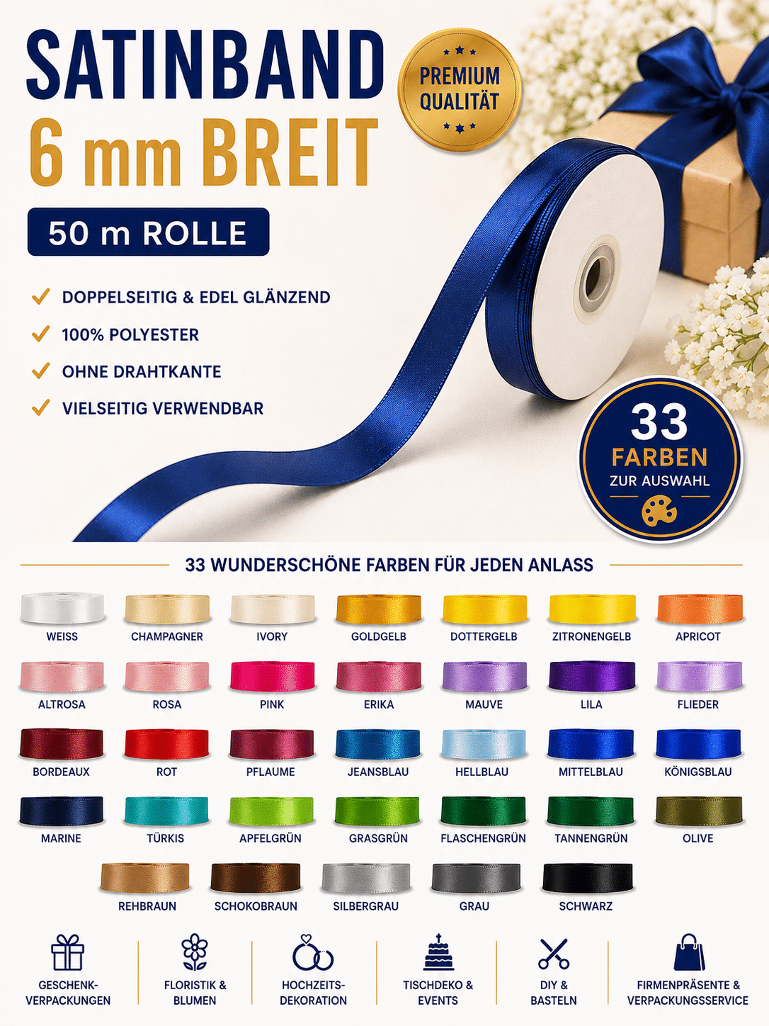 Satinband 6mm Übersicht