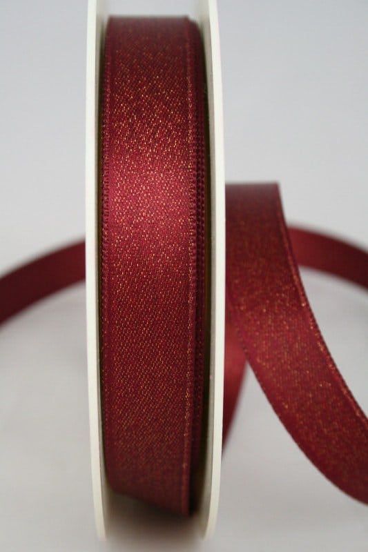 Schimmerndes Satinband bordeaux-gold, 15 mm breit - satinband, geschenkband-weihnachten