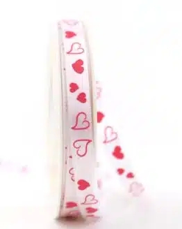 Satinband mit roten Herzen, 10 mm breit - muttertag, anlasse, hochzeit, valentinstag, geschenkband-mit-herzen, geschenkband-fuer-anlaesse, hochzeitsdeko