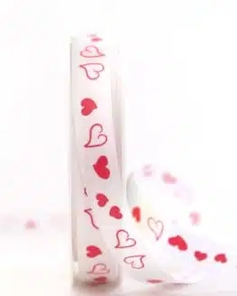 Satinband mit roten Herzen, 15 mm breit - valentinstag, geschenkband-mit-herzen, geschenkband-fuer-anlaesse, hochzeitsdeko, muttertag, anlasse, hochzeit