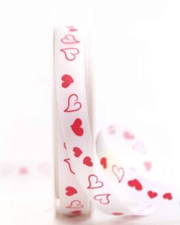 Satinband mit roten Herzen, 15 mm breit