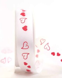 Satinband mit roten Herzen, 25 mm breit