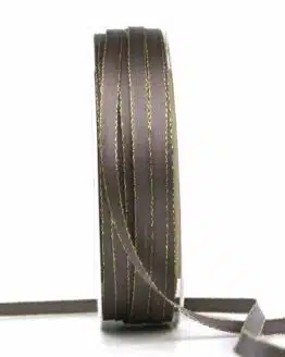 Satinband mit Goldkante, 6 mm breit, taupe