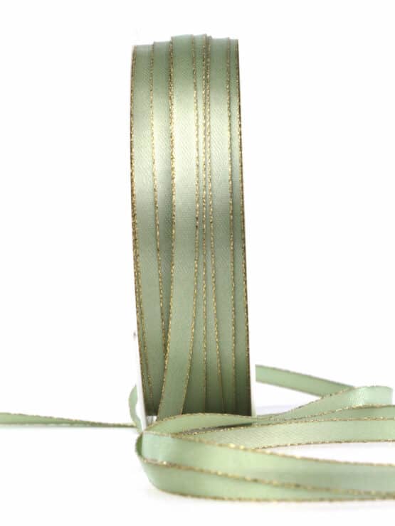 Satinband mit Goldkante, 6 mm breit, mintgrün - geschenkband-weihnachten-einfarbig, geschenkband-weihnachten, satinband-m-goldkante