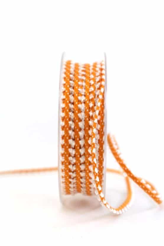 Schmales Dekoband, orange-weiß, 7 mm breit - geschenkband-gemustert