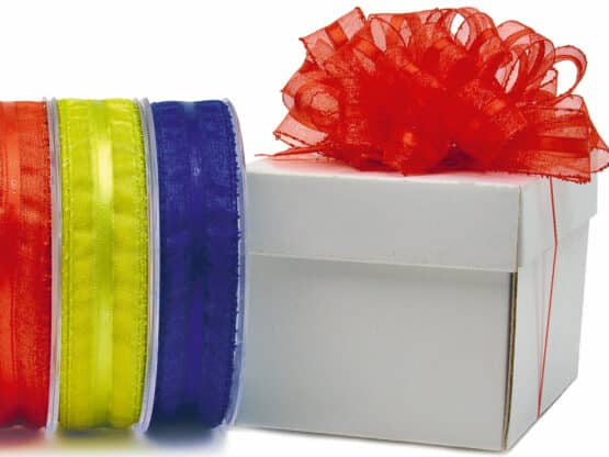 Ziehschleifenband Susifix m. Organza, rot, 25 mm breit, 25 m Rolle - anlasse, hochzeit, geschenkband, ziehschleifen, geschenkband-fuer-anlaesse, geschenkband-einfarbig, dauersortiment