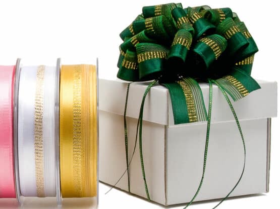 Weihnachtsziehschleifenband Susifix, goldgelb, 25 mm breit, 25 m Rolle - geschenkband-weihnachten-einfarbig, geschenkband-weihnachten-dauersortiment, ziehschleifen, geschenkband-weihnachten, weihnachtsbaender