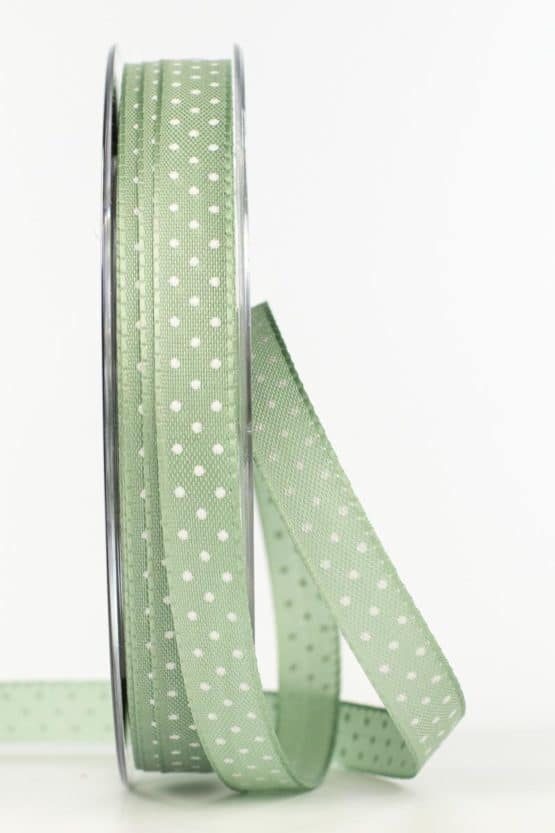 Taftband mit Punkten, eisgrün, 10 mm breit - geschenkband-gemustert, geschenkband-mit-punkten, geschenkband
