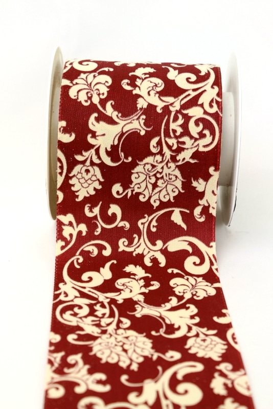 Tischband Klassik dunkelrot-creme, 100 mm - geschenkband, geschenkband-gemustert, dekoband