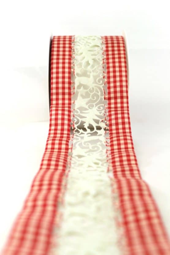 Tischband rot-kariert, 80 mm breit - geschenkband-weihnachten-gemustert, geschenkband-weihnachten