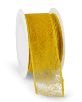 Wetterfestes Vliesband mit Drahtkante, goldgelb, 60 mm breit - vliesband, outdoor-bander, andere-baender