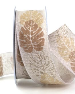 Changierendes Schleifenband Blätter, braun, 40 mm breit - sonderangebot, geschenkband, geschenkband-gemustert, 30-rabatt